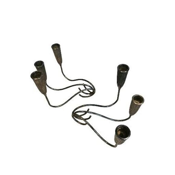 Pair Triple Light NAPIER Fluted Silverplate Candle Holders Mid-Century MOD EUC - Picture 5 of 16